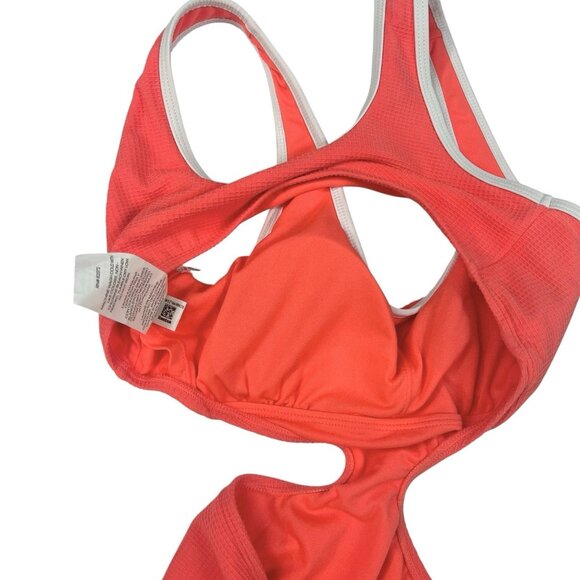 REEBOK Cutout Piping-Trim Tank One Piece Swimsuit Sz Small Neon Coral Monokini - Picture 7 of 9